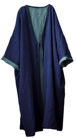 NFYM Women Fall Spring Loose Kimono Duster Tie Front Double Layer Cotton Linen Trench Jackt Coat Plus Size Outerwear
