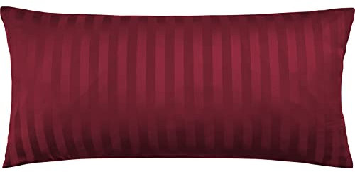 Pure Label Mako Satin Damast Streifen Kopfkissenbezug 40x80 cm aus 100% Baumwolle in rot| Traumhaft weicher Kissenbezug passend zu unseren Bettwäsche Sets