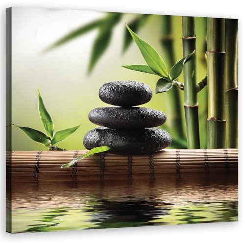 Feeby Leinwand Bilder - Zen-Steine - Canvas 50x50 cm - Deko Wohnzimmer - Wandbilder Schlafzimmer - Deko Aesthetic - Wand Deko - Leinwand Groß - Deko Zimmer - Leinwandbilder XXL