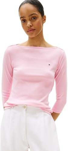 Tommy Hilfiger Donna Maglietta Maniche Lunghe New Cody Slim Scollo a Barca, Rosa (Classic Pink), S