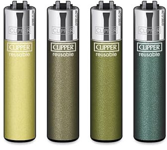 Clipper Feuerzeuge, Set mit 4 Stück, außergewöhnliche Motive (Micro Metallic Green)