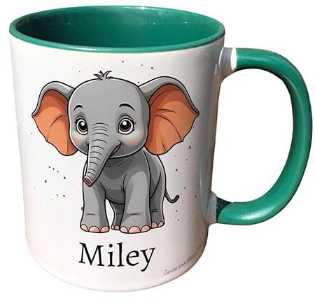 Personalised Elephant Mug, Gift for Safari Lover, Thank you Present for Zoo Animal lover, Housewarming Coffee Cup, Country Kitchenware (Yellow)