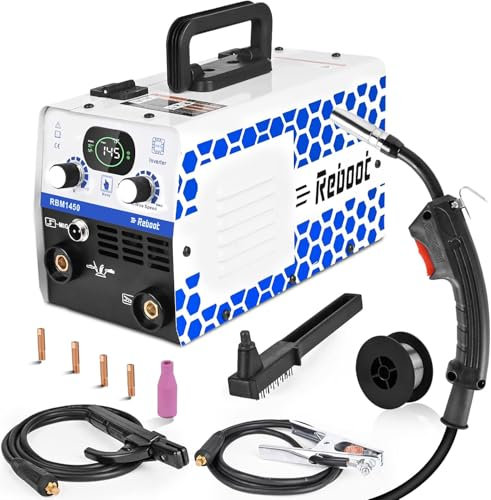 Reboot Souder Mig 145A senza gas macchina 3-in-1 240V (MMA ARC/Lift Tig). Souder a Fil a Cuore con Inversore IGBT, Portatile e Compact. Per Principianti DIY e Souderi Pro. Versione RBM1450 Aggiornata