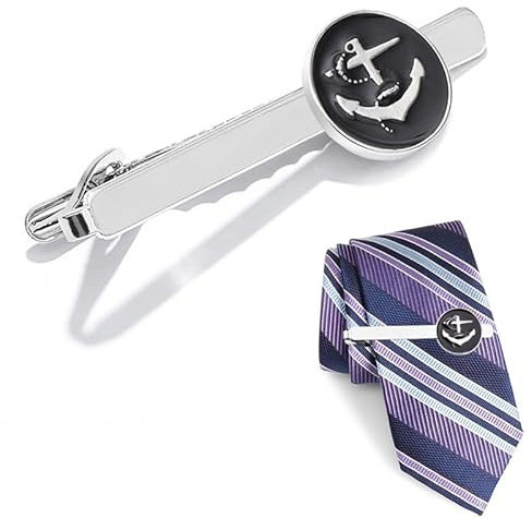 XFSRG 2 Stück Krawattennadel für Herren Klassische Anker Krawattenklammer Edelstahl Tie Clip für Hochzeit Business Geburtstag mit Geschenkbox (Silber)
