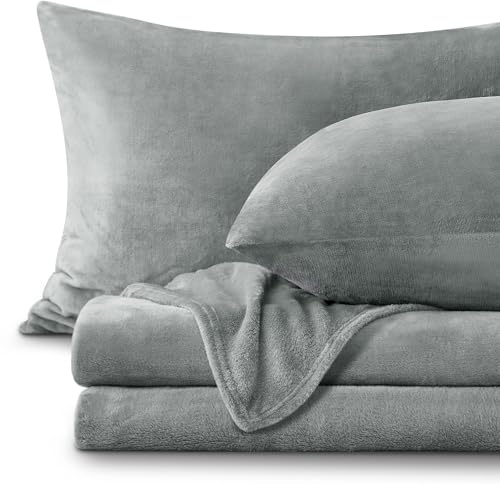 BEDELITE Flannel Sheets Full Size Grey - Super Soft Fleece Sheets Set Fluffy Extra Plush, 4 Piece(Include Fitted Sheet, Flat Sheet, 2 Pillowcases)