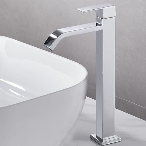 Rubinetti Miscelatore Cascata Cromati per Lavandino Bagno Rubinetto Acqua Fredda Rubinetto Miscelatore per Lavabo Singolo Rubinetto Miscelatore per Bagno Leva Singola-Alto