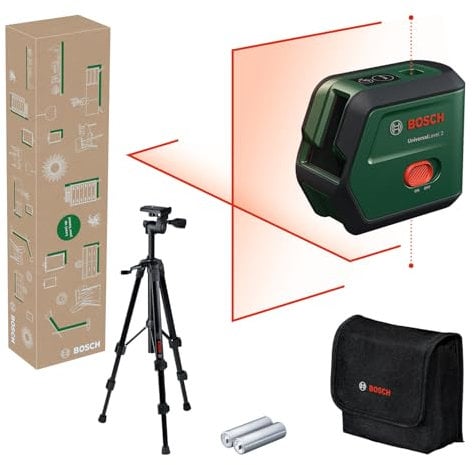 Bosch livella laser multifunzione UniversalLevel 2 (linee laser a croce incl. punti a piombo integrati per un allineamento preciso e un facile trasferimento dell'applicazione, in cartone)