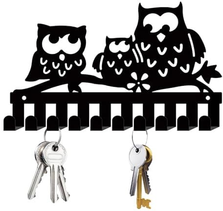 Greyoe Cuelga llaves Pared, Porta llaves de Pared, Colgador llaves Pared, Llavero de Pared con Ganchos de Hierro, Llavero de Hierro Forjado, Negro (Búho B, 1 Set)