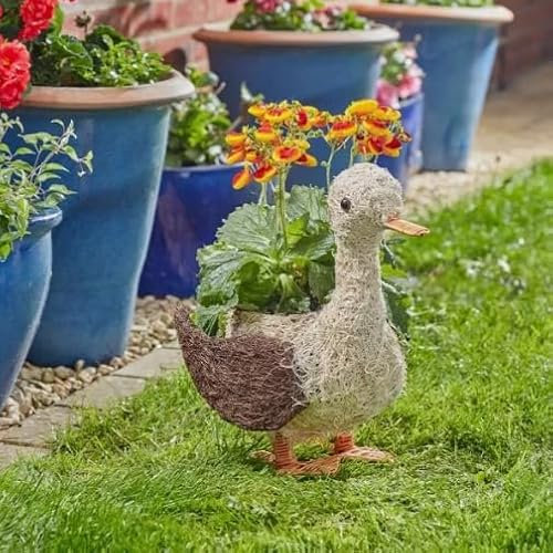 Garden Mile Garden Duck Planter Novelty Plant Pot Rattan Outdoor Planter Animal Themed Flower Planters Bird Rattan Straw Plant Pots Outdoor Patio Decoration