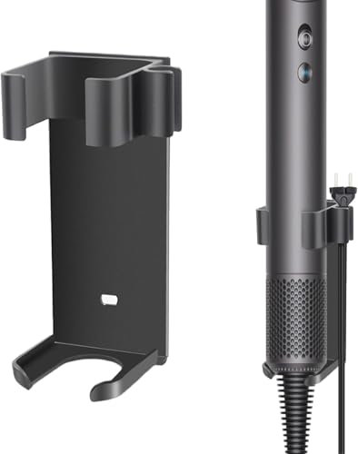 AIVORO Halterung für Dyson Airwrap aus Aluminium, Wandhalterung Halter ohne Bohren für Dyson Airwrap, Halterung Glätteisen, Glättbürste, Haarglätter, Verschiedene Lockige Haar Sticks (Schwarz)