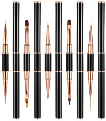 Double-Ended Nail Art Brush Set, 5 Pcs Reusable Lightweight Nails Liner Brush Black Practical Nail Art Tools for Acrylic Application Salon at Home DIY Manicure Paint Drawing