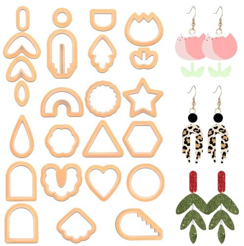 MIOYOOW Emporte-pièces en Pâte Polymère, Moule pour Bijoux avec 24 Formes, Boucles d'oreilles en Argile Polymère, Cutters d'argile pour La Fabrication de Boucles d'oreilles et Bijoux