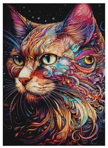 Cat 300 Teile Puzzles, Wood Craft, Hochwertiges Modernes Puzzle, DIY, Für Erwachsene Und Kinder Ab 12 Jahren, 42×30cm