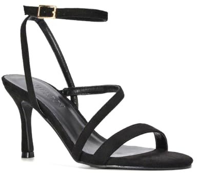 ESSEX GLAM Women's Strappy Ankle Strap Heels Ladies Party Barely There Stilettos Buckle Open Toe Shoes Size 3-8