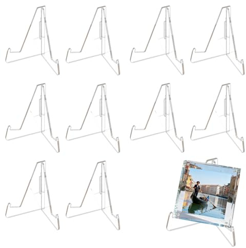 10 Stück Kartenständer Acryl transparent, Plastik Staffelei Transparente Karten Ständer 4,7 x 6,2 cm Ständer für Sammelkarten Münzen Namensschilder stabil leicht tragbar für Büro Ausstellung Zuhause