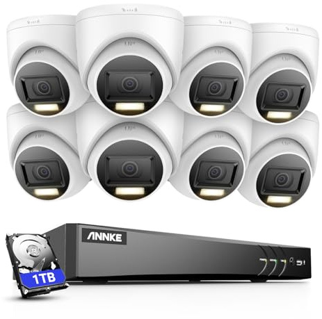 ANNKE 4K Überwachungskamera Set Outdoor, 8X 8MP Farb-Nachtsicht Dome Kamera Überwachung Aussen und 8CH 1TB HDD DVR für 24/7 Videoüberwachung, Personen-/Fahrzeugerkennung, Nachtsicht