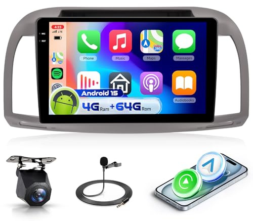 4G 64G VECHTEL 9 Radio para Coche con Bluetooth para Micra 3 K12 2002-2009 Carplay Android Auto,GPS,RDS/FM Radio con cámara de visión Trasera