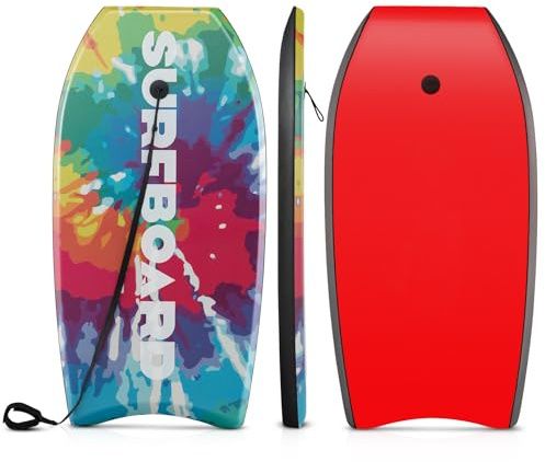 COSTWAY Tabla de Surf de 33 Pulgadas, Tabla Bodyboard Unisex con Núcleo EPS, Fondo HDPE, Cola Crescent, Doble Canal y Correa de Muñeca para Niños, Adolescentes y Adultos, Playa, Mar y Piscina