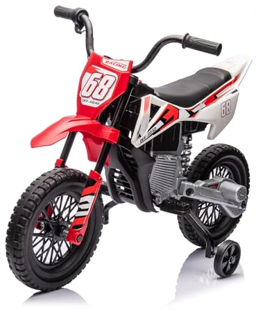 Fulasofia Kids Electric Ride On Bike, 12V Children’s Motorcycle Motorbike, Ebike Scooter with Lights & Music, Dual 390 Motors, 4.5AH Battery, Stable Training Wheels, Ride On Toy for Boys Girls (RED2)