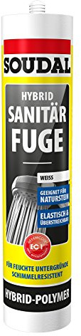Soudal Hybrid Sanitär Fuge, dauerelastischer Kleb-/Dichtstoff auf Basis von Hybrid - Polymer, 300ml Kartusche, Farbe: Weiss