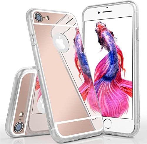 moex Mirrored Silicone Case compatible with iPhone 7 / iPhone 8 | Phone Protection + Mirror, Rose Gold