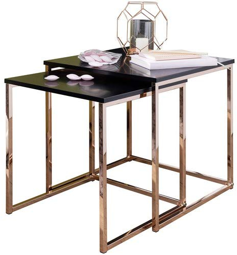 Wohnling Satztisch CHUR Schwarz/Kupfer Beistelltisch MDF/Metall, Couchtisch Set aus 2 Tischen, Kleiner Wohnzimmertisch, Metalltisch mit Holzplatte, Ablagetisch modern