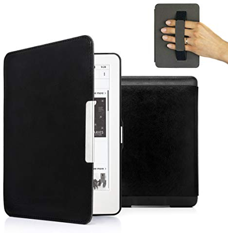 MyGadget Custodia per Amazon Kindle Paperwhite 7a Generazione dal 2012 al 2017 - Cover Impermeabile in Eco-pelle Funzione Sonno | Sveglia Integrata - Nero