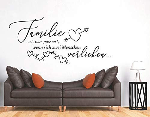 tjapalo® s-pkm443 wandtattoo Familie ist Wandtattoo Familie Spruch Wandtattoo Wohnzimmer Familie Wandsticker viele Farben, Farbe: Schwarz, Größe: B130xH58cm