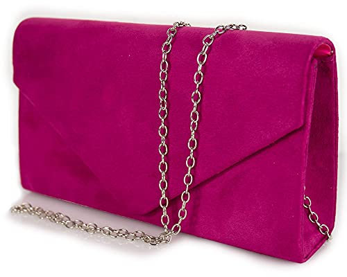 Pochette fucsia donna cerimonia scamosciata elegante Borsa a mano piccola Clutch da sera borsetta per ragazza da signora party leggera con tracolla in catena Tessuto scamosciato Fuxia