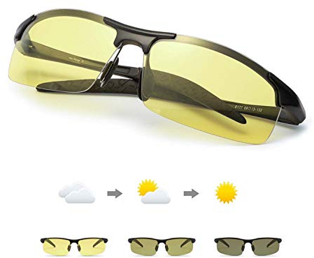 TJUTR Polarisierte Nachtsichtbrille Herren Photochromatisch Sports für UVA UVB Schutz Metallrahmen Leicht Nacht Vision Blendschutz Brille (Schwarz(sport)/Gelb Photochromatisch)