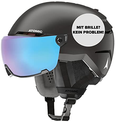 ATOMIC SAVOR VISOR STEREO Skihelm mit Visier - Schwarz - Größe XL - Maximale Stoßdämpfung - Active Aircon Belüftungssystem - Hochwertige Verspiegelung für klare Sicht, 63-65