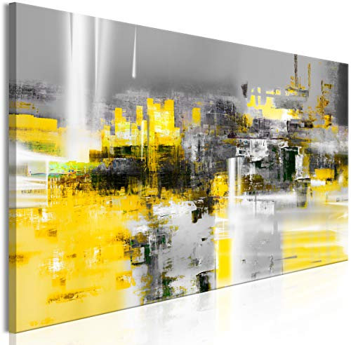 decomonkey Bilder Abstrakt 150x50 cm 1 Teilig Leinwandbilder Bild auf Leinwand Vlies Wandbild Kunstdruck Wanddeko Wand Wohnzimmer Wanddekoration Deko Modern grau gelb