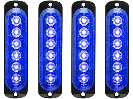 4pcs 12-24V Ultra Sottile Lampeggiante Emergenza Avvertimento Strobo Luci Luce - 6LEDS Flash Warning Light Bar - Auto Moto Truck-Blu