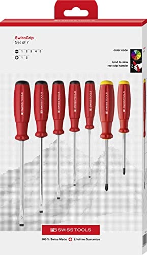 PB Swiss Tools Set di cacciaviti a croce PB 8250 – 100% Swiss Made – Set di 7 cacciaviti PH1 PH2, fessura 1/2/3/4/5 per lavori di avvitamento in generale