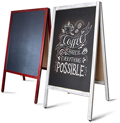 MoB Kundenstopper Outdoor wetterfest Plakatständer, Werbeaufsteller, Werbetafel für Aussen beschreibare Kreidetafel für Gastro doppelseitig mit weißen Holzrahmen 81x50,8x4,5 cm