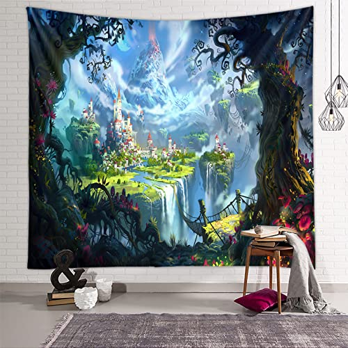 Zodight Wandteppich Psychedelic, Wandbehang Wandtuch Traumwaldhaus Tapestry Wall Hanging, Wandteppich Wald Multicolored Wanddeko für Schlafzimmer Wohnzimmer Wohnheim