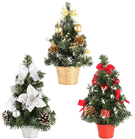 semen 3 Stücke Tischdeko Künstlicher Weihnachtsbaum Weihnachten schmuck mit Töpfe Gefälschte Kunst Tannenbaum Natur Schneeflocken für Weihnachtsfeier 30cm Höhe