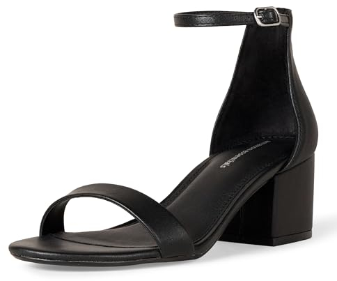 Amazon Essentials Sandali con Tacco e Due Cinturini Donna, Nero Finta Pelle, 43 EU Larga