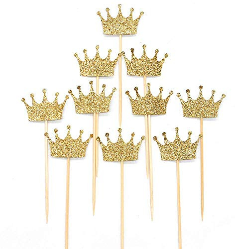 Confetti Crown Cupcake Cake Toppers Glitter,20 Pcs Cake Decoration For First Birthday, Birthday Party,Baby Shower Wedding Food Decor And Cupcake Party Picks Small Gold