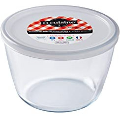 O'Cuisine Cook Freeze & Serve Round Borosilicate Glass Dish with Lid 1.6LT Food Air Fryer Dish Meal Prep Containers