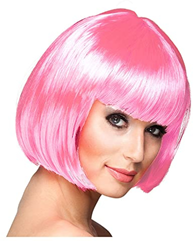 PAPSTAR NEU Perücke Damen Foxy Bob, Pagenkopf mit Pony, Cabaret, pink - mit Haarnetz
