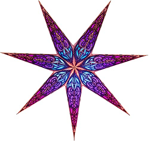 JustStars Papierstern mit Beleuchtung – Set mit Kabel und LED – Weihnachtsstern zum Hängen/Fenster-Deko – 60cm purple glitter