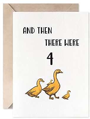 MAGJUCHE Duck And Then There Were 4 Card, Boy or Girl New Baby Family of Four Card, Unisex Birth Card
