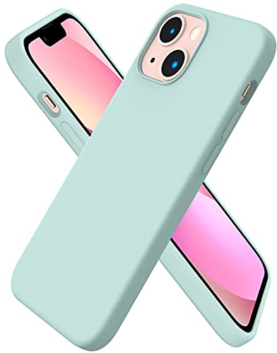 ORNARTO Compatible with iPhone 13 Mini Case, Slim Liquid Silicone 3 Layers Full Covered Soft Gel Rubber with Microfiber Case Cover 5.4 inch-Mint Green