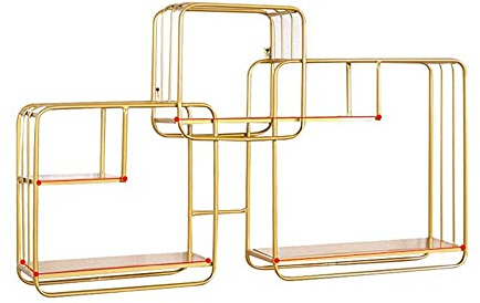 MU Floating Shelves Wall Mounted Floating Shelves Tv Background Wall Partition Metal Bookcase Decoration Display Storage Racks for Collectibles Photos Frames,Gold