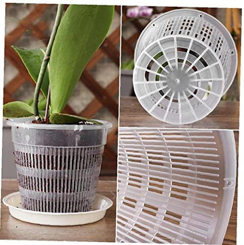 TOSSPER Breathable Orchid Flower Plant Grow Pot Net 5pcs Mesh Cup Planters Container Plastic Slotted Wall Hanging Holes Pot, White, 110*100MM