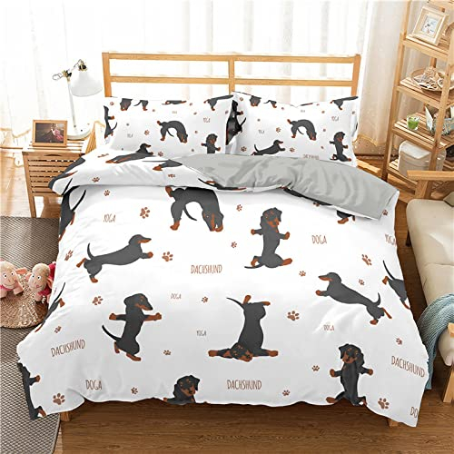 RFFLUX 3D süß Tier dackel Bettwäsche Set 135x200 cm 2teilig mit Reißverschluss Weiche und Angenehme Schlafkomfort Microfaser Bettbezug Kinderbettwäsche mit Kissenbezug 80x80 cm