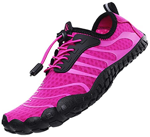 Wasserschuhe Badeschuhe Damen Herren Strandschuhe Schnell Trocknend Drainagelöcher Strand Schwimmschuhe Meeresschuh Surfschuhe Poolschuhe Unisex Barfußschuhe für Kajakfahren Fitnessstudio Lila EU41
