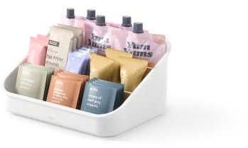 Umbra Bellwood Vorratsschrank Organizer mit 3 Fächern, Aufbewahrungsbehälter für Snacks, Süßigkeiten, Riegel, Saftboxen und mehr, Weiss/Natur