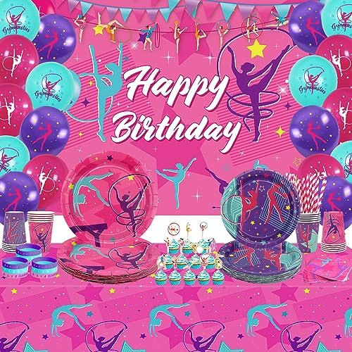 Lilwemen Gymnastics Birthday Party Supplies – einschließlich Banner, Gymnastikgeschirr, Tischdecke und Luftballons, Dekorationen für Ihre kleinen Tanzturner, Baby-Party (Hintergrund)